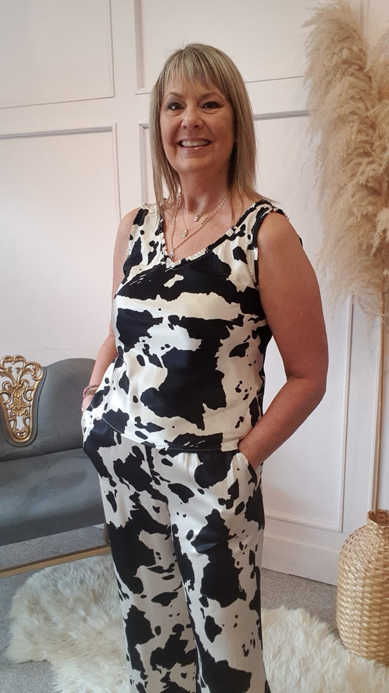 Cow Print Wide Pants - Black/Cream - Wardrobe By Simone