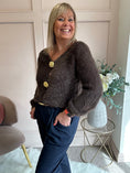 Load image into Gallery viewer, Fluffy Gold Button Cardigan - Chocolate
