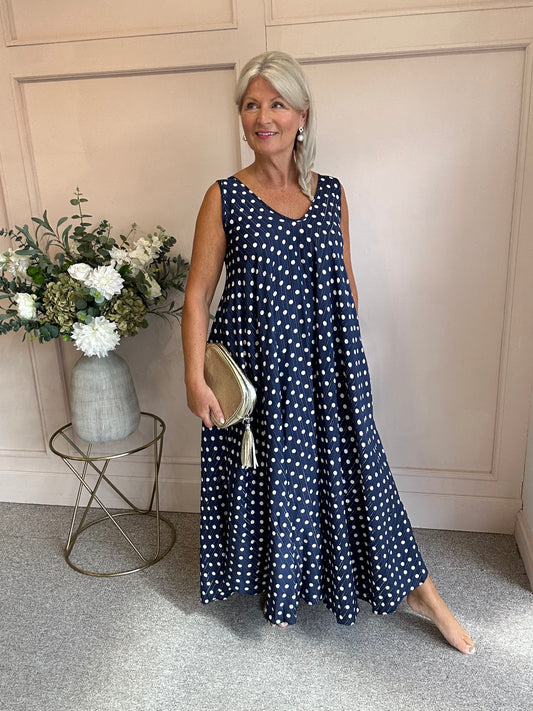 Polka Dot With Gold Shimmer - Navy/White - Wardrobe By Simone