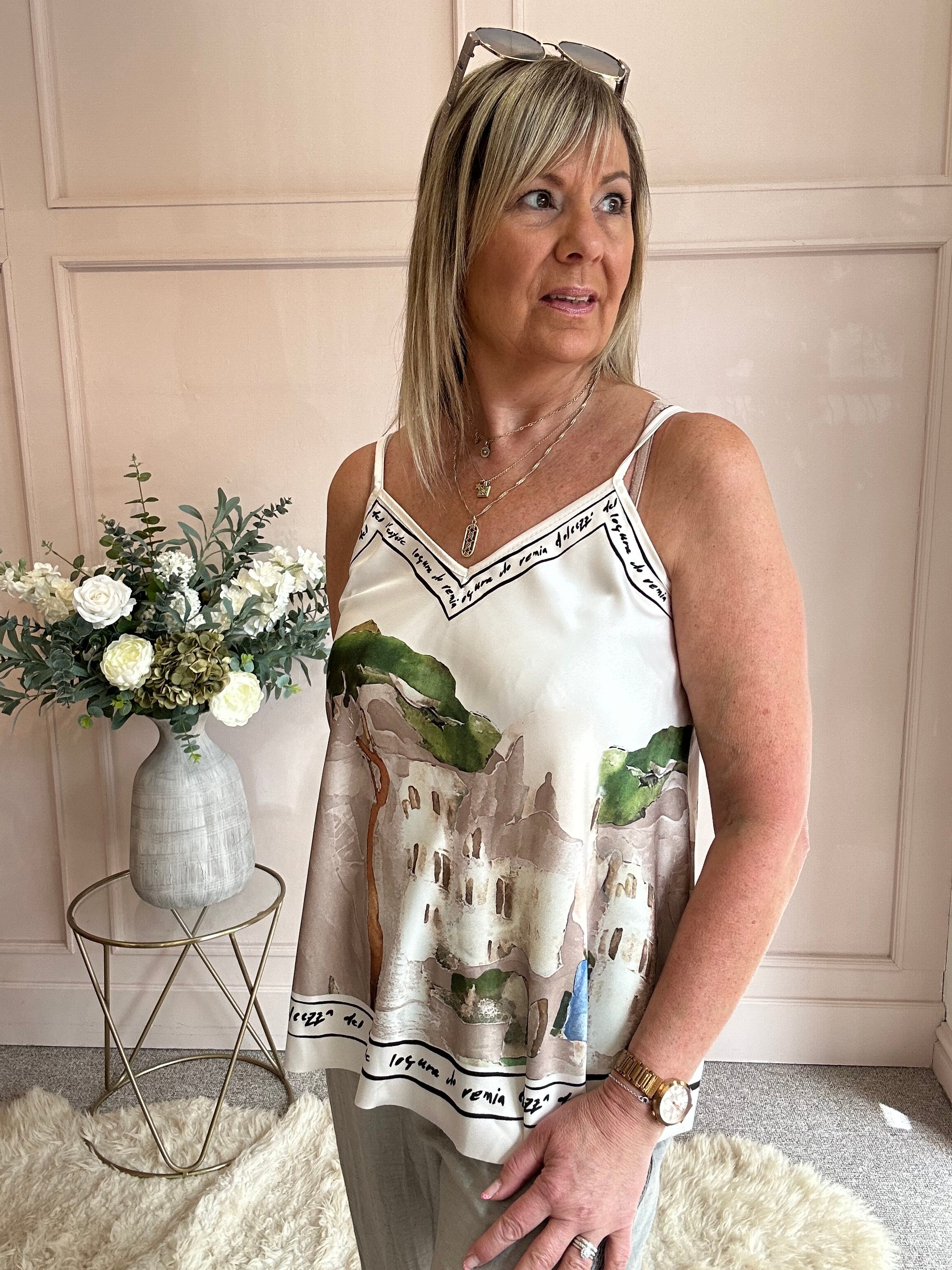 Santorini Cami Top - Green/Brown - Wardrobe By Simone