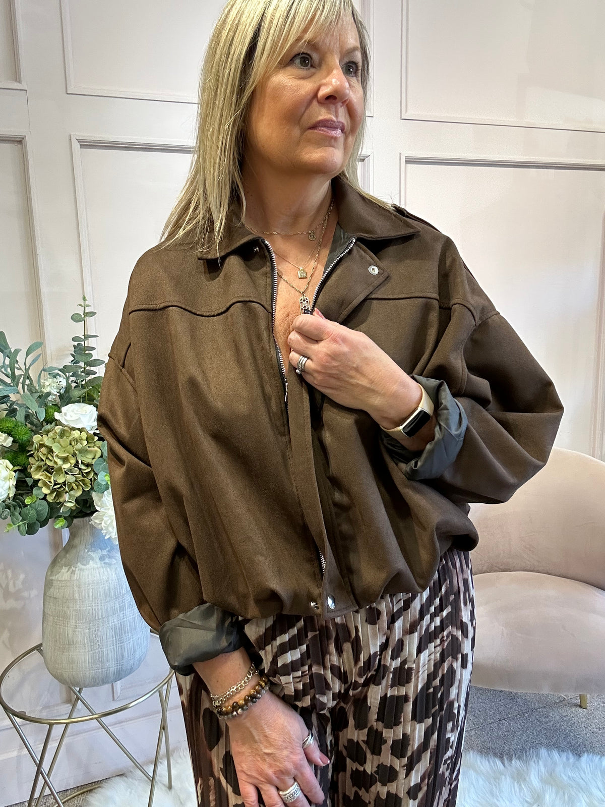 Suedette Zipped Jacket - Brown