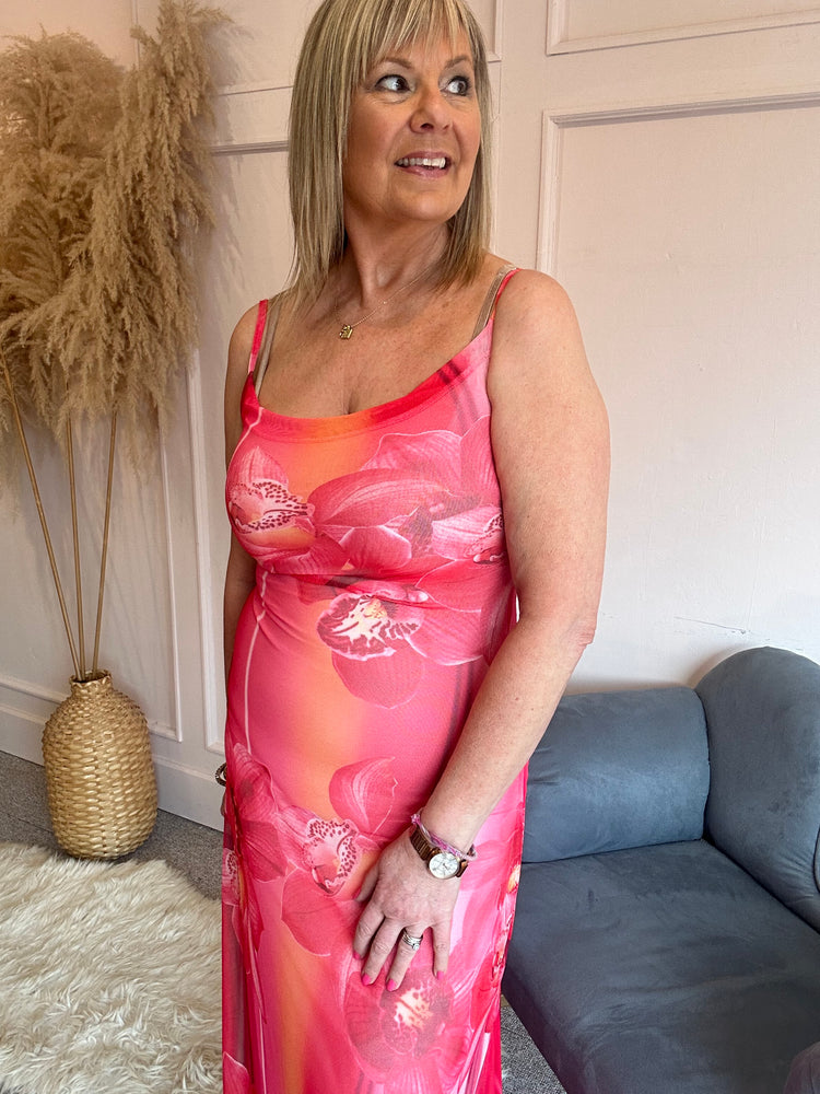 Orchid Bloom Maxi Sundress - Coral