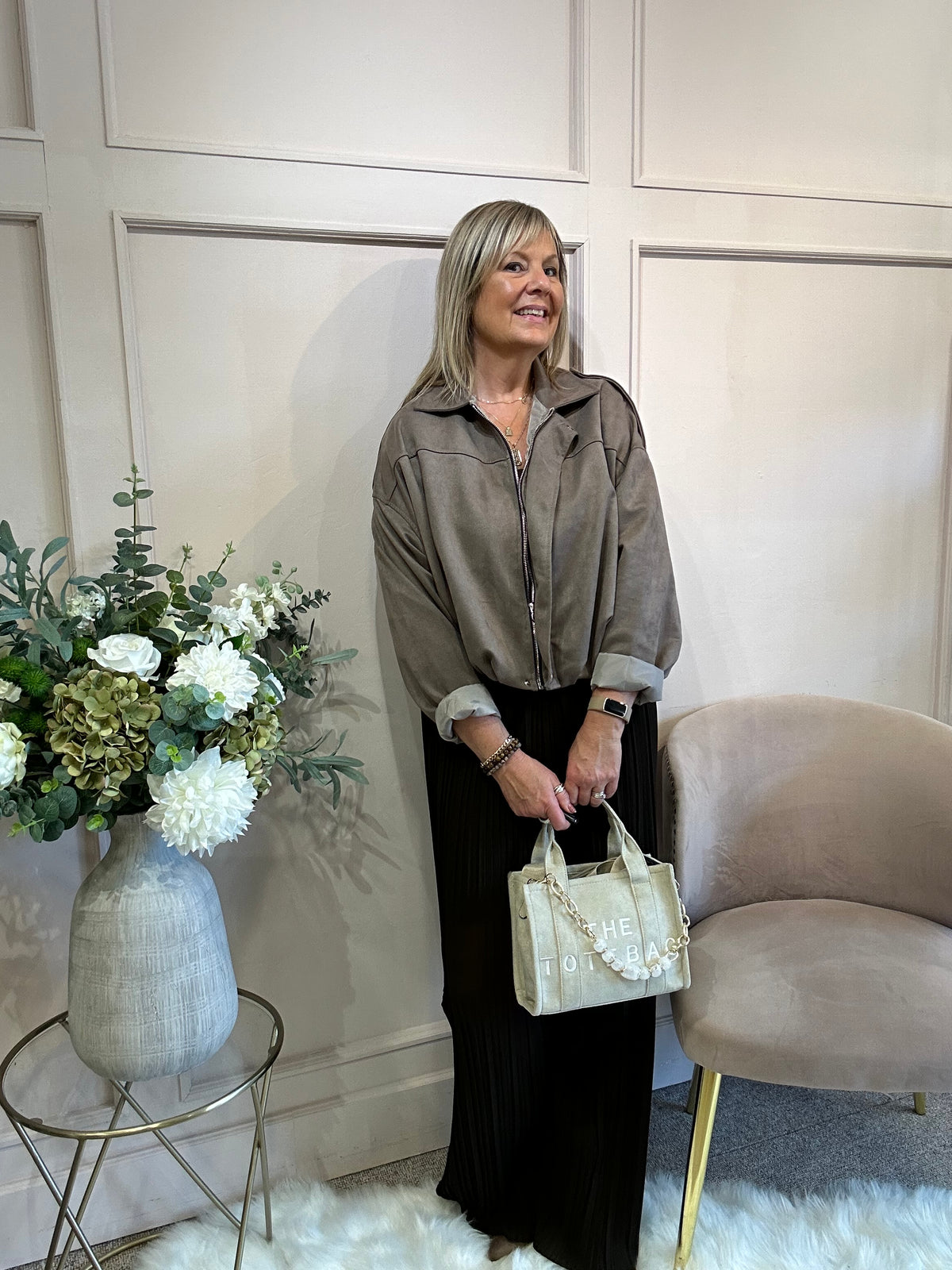 Suedette Zipped Jacket - Taupe