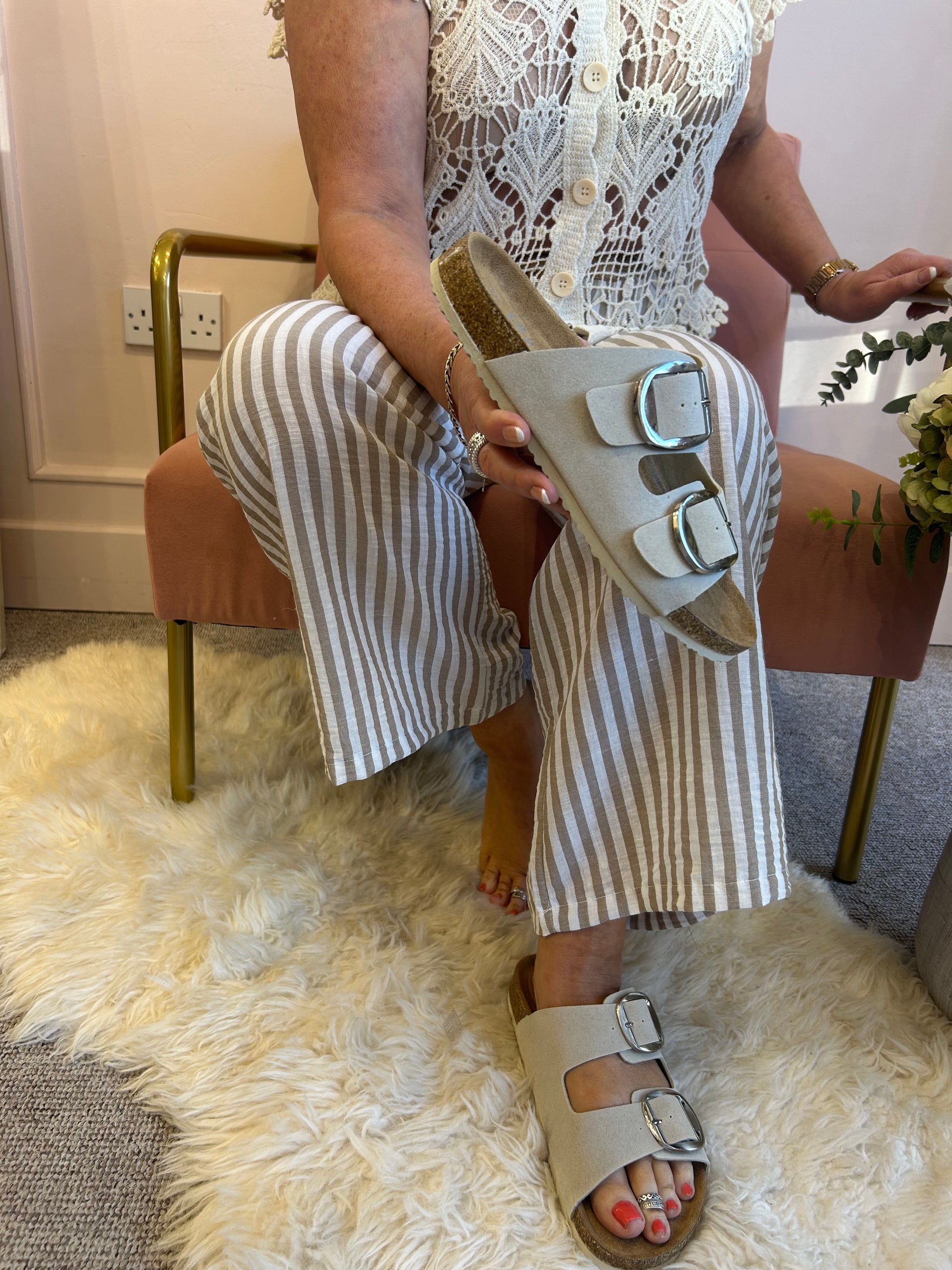 Violet Two Buckle Mule Sandal - Cream