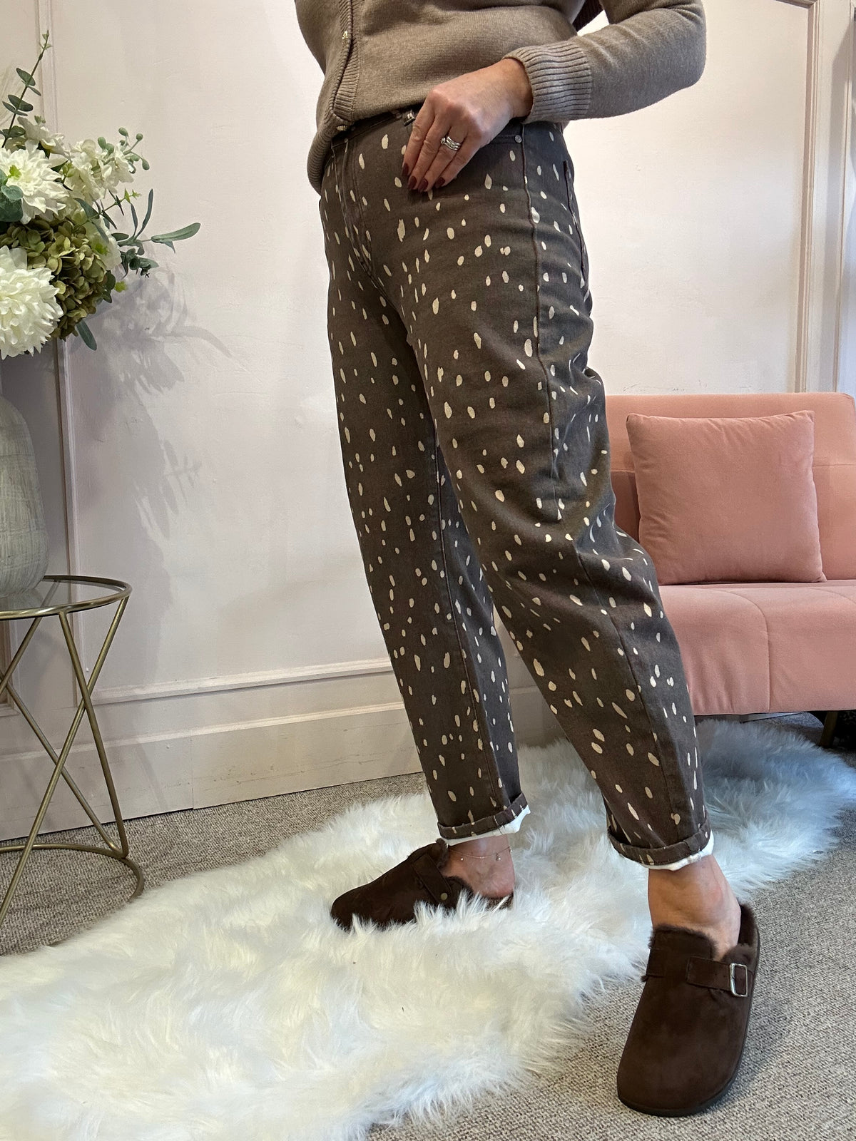 Trending Deer Print Jeans - Brown/Beige