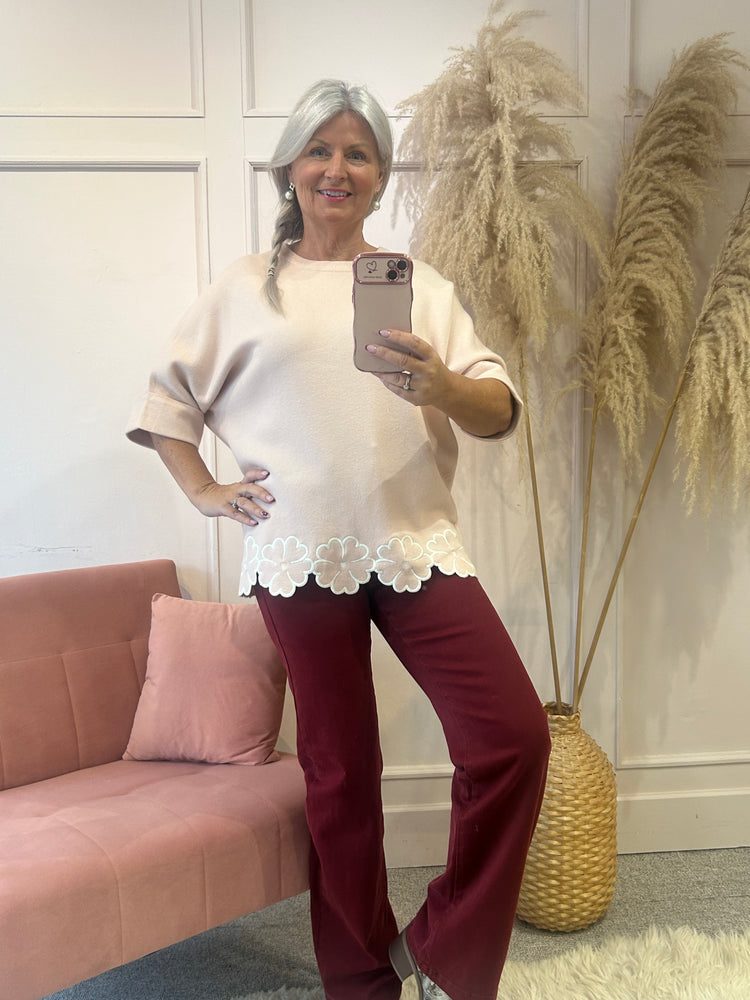 Flower Edged Jumper - Pink/White
