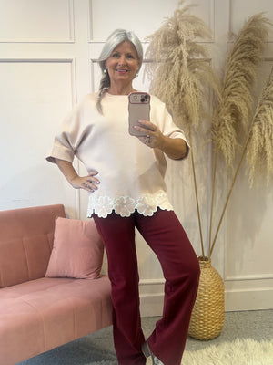 Flower Edged Jumper - Pink/White