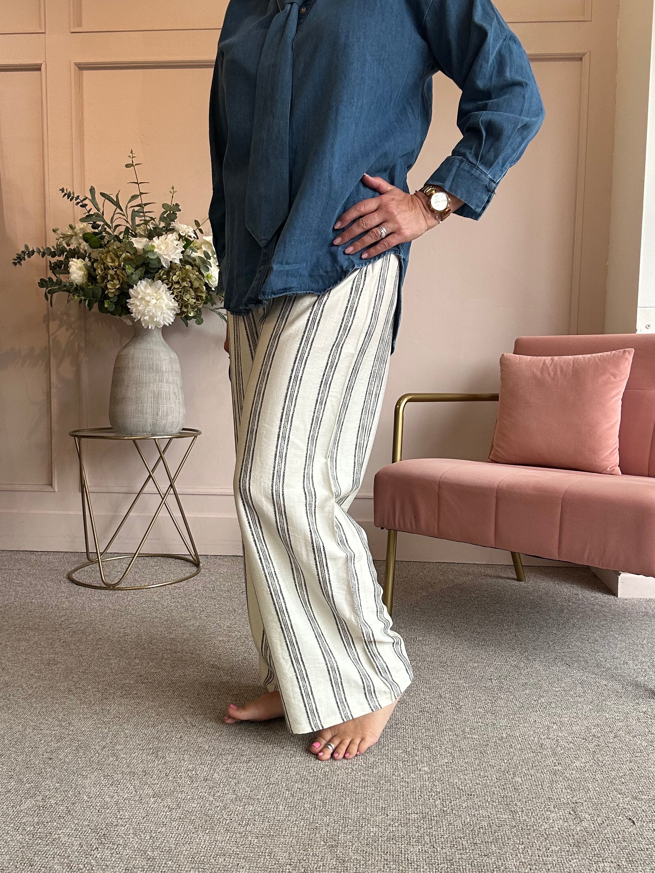 Striped Pant - Cream/Black