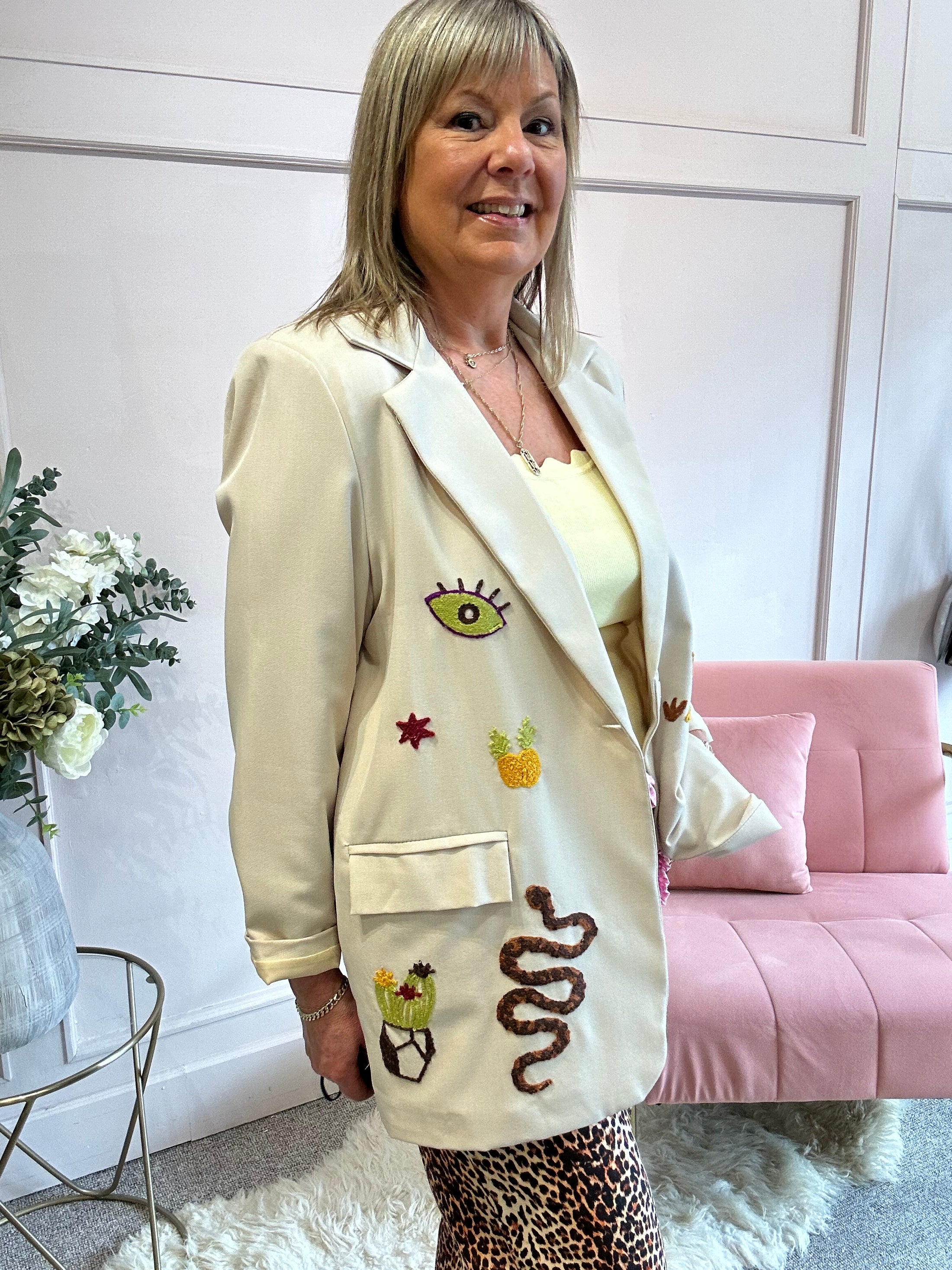 Jungle Vibe Oversized Jacket - Beige/Mix - Wardrobe By Simone