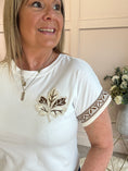 Load image into Gallery viewer, Embroidered Leaf T Shirt  - White/Cream - Wardrobe By Simone
