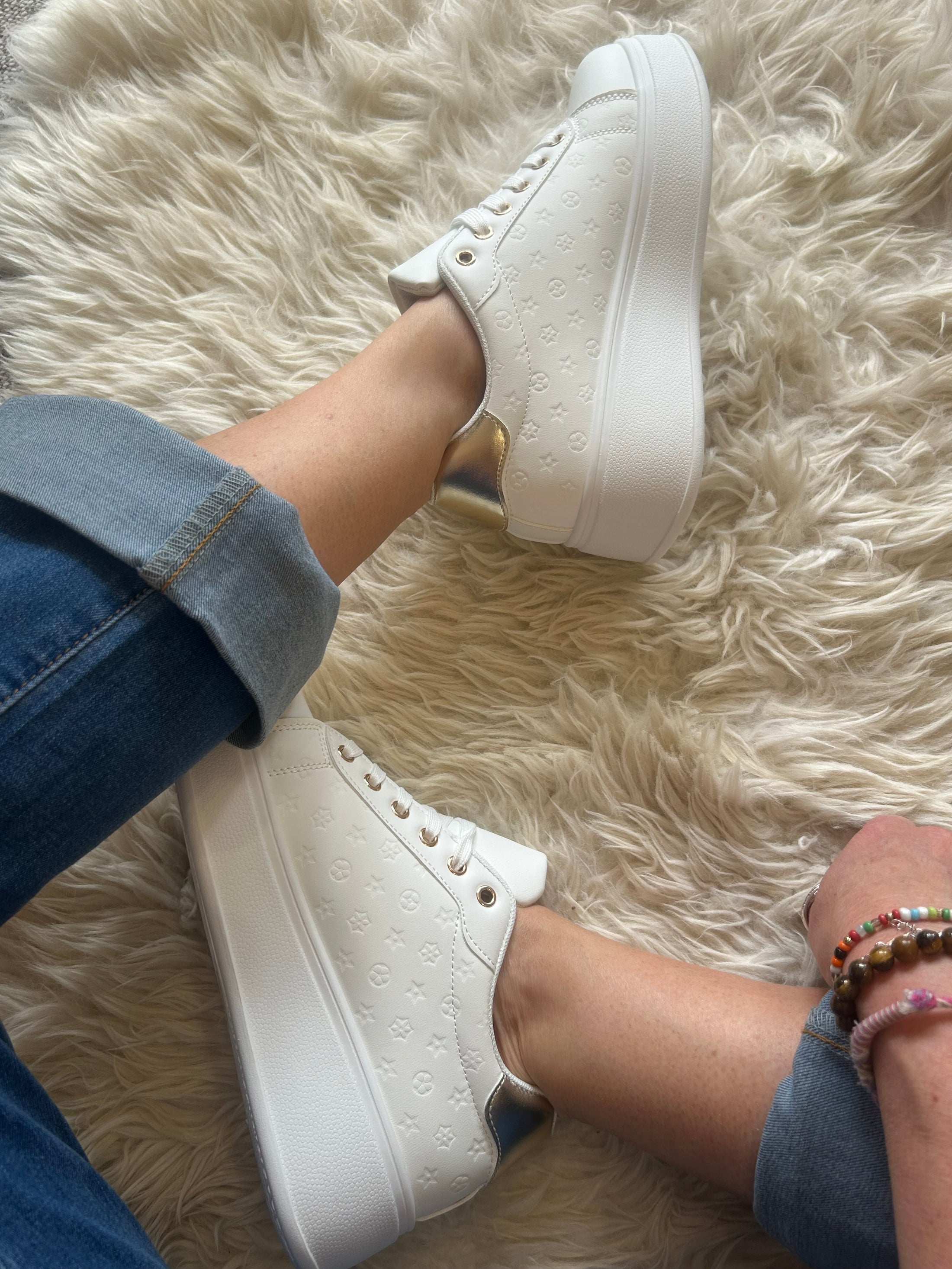 Touch Of Gold Chunky Trainer - White - Wardrobe By Simone