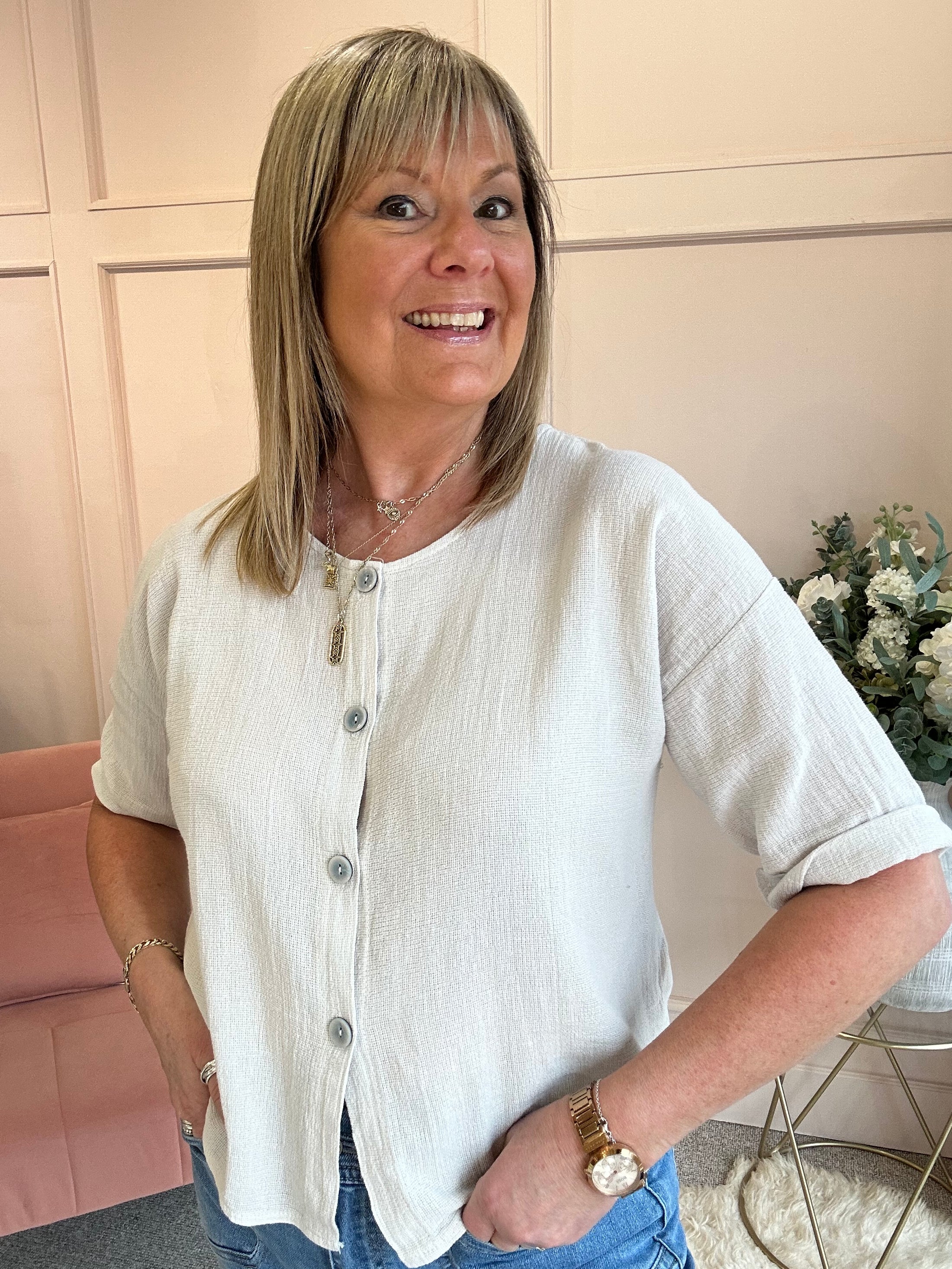 Cotton Buttoned Top  - Cream - Wardrobe By Simone