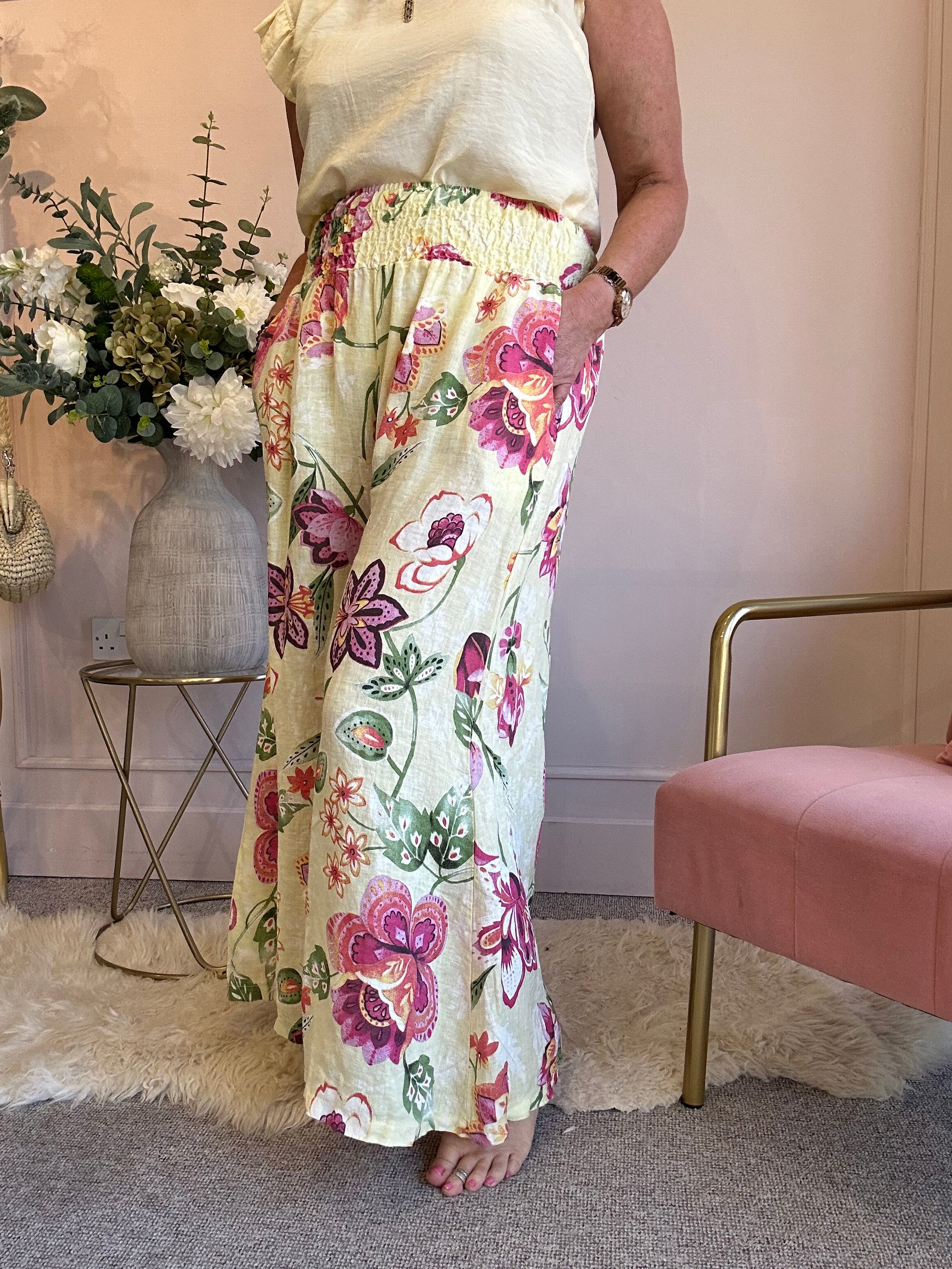 Flower Power Palazzo Pant - Yellow/Mix - Wardrobe By Simone
