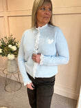 Load image into Gallery viewer, Lace Detail & Heart Cardigan - Soft Blue
