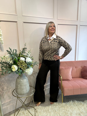 White Collared Leopard Jumper - Leopard
