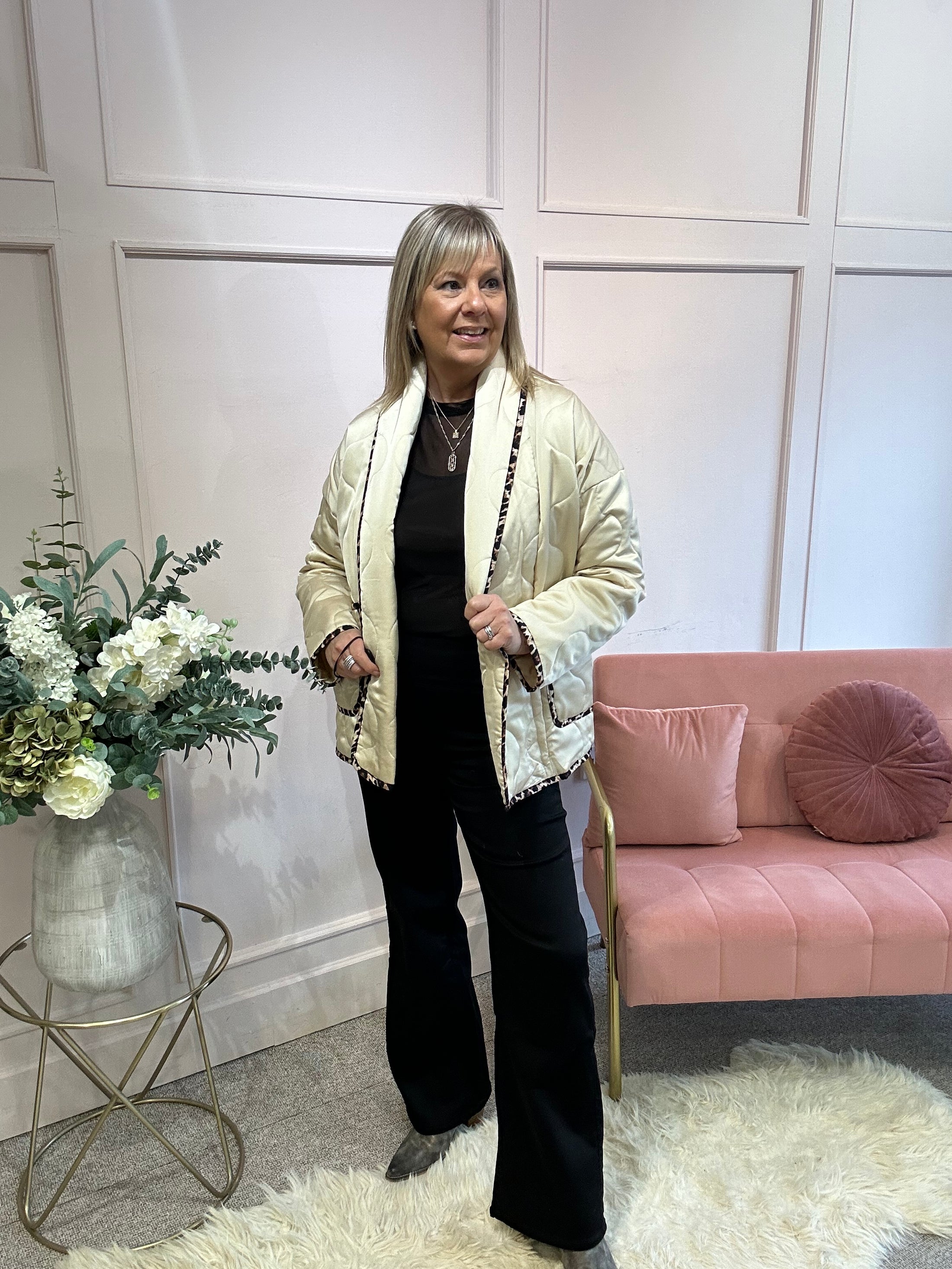 Quilted Jacket - Cream/ Leopard