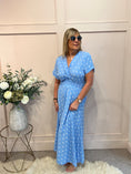 Load image into Gallery viewer, Polkadot V Neck Dress - Cornflower Blue/White One Size
