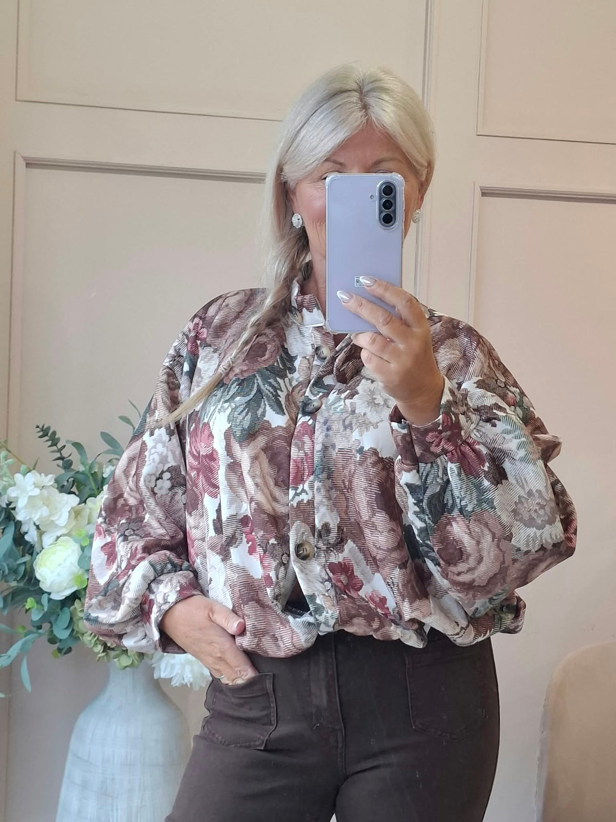 Floral Print Shirt/Jacket - Browns/Burgundy