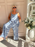 Load image into Gallery viewer, Floral Leaf Design Dungarees - Blue/White - Wardrobe By Simone

