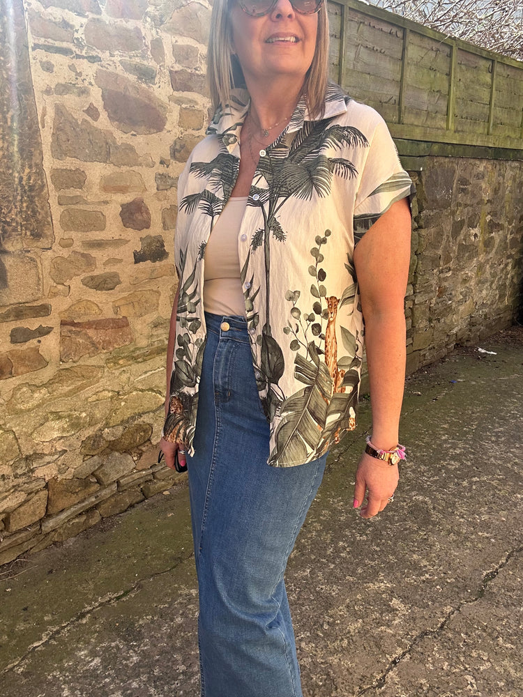 Cheetah & Palm Print Shirt - Cream/Khaki