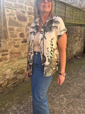 Cheetah & Palm Print Shirt - Cream/Khaki