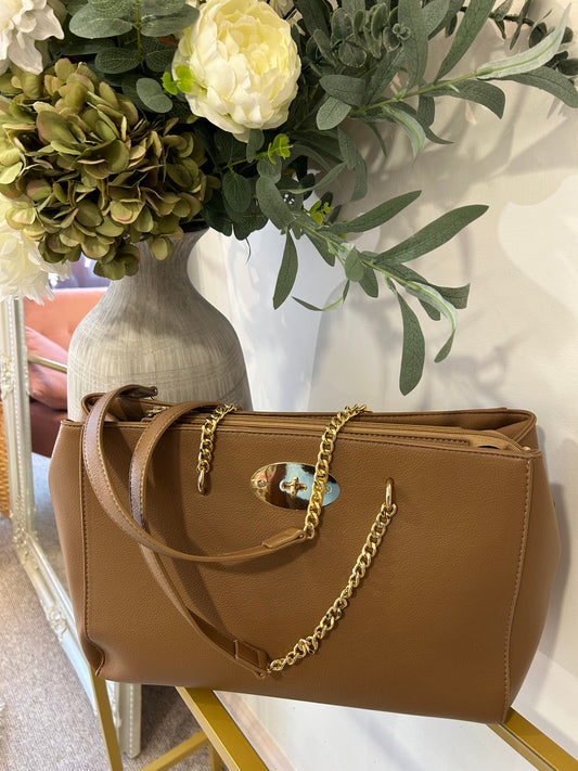 Shopper Gold Chain Bag - Tan Beige