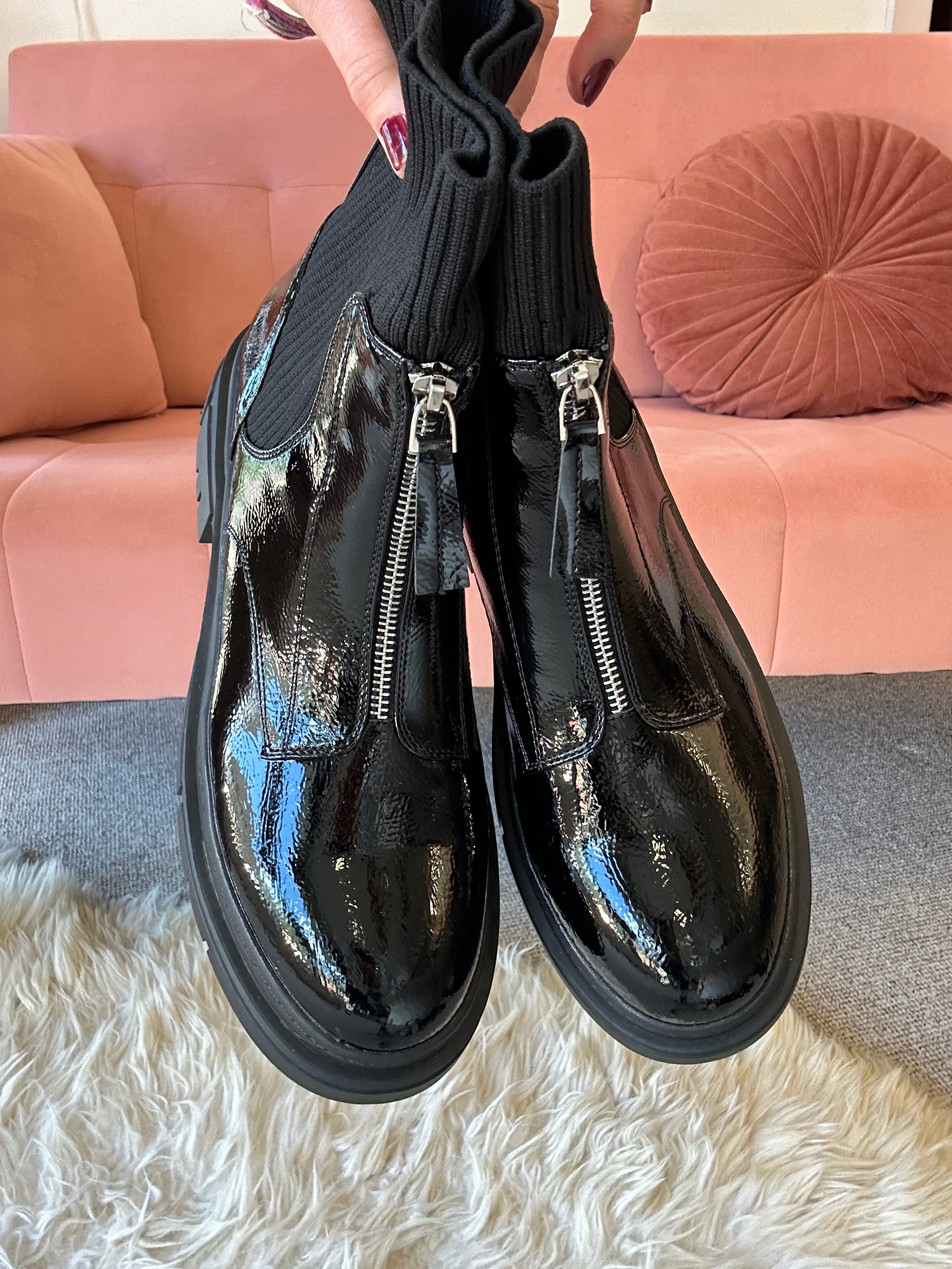 Chunky Ankle Boot - Black Paten