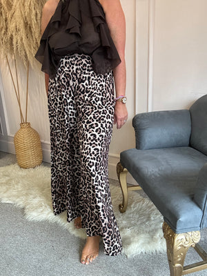 Leopard Wide Leg Pant - Browns/Black
