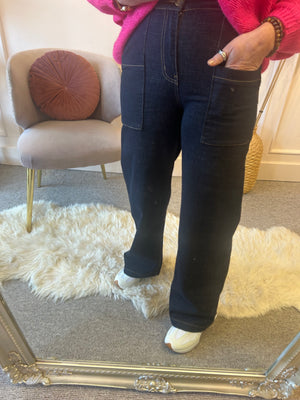 Regular Rise Wide Leg Jeans- Dark Denim - Wardrobe By Simone