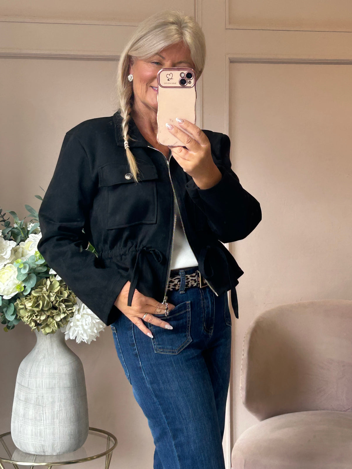 Pull Tie Suedette Jacket - Black