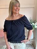 Load image into Gallery viewer, Off Shoulder Ruched Edge Top - Navy - Wardrobe By Simone
