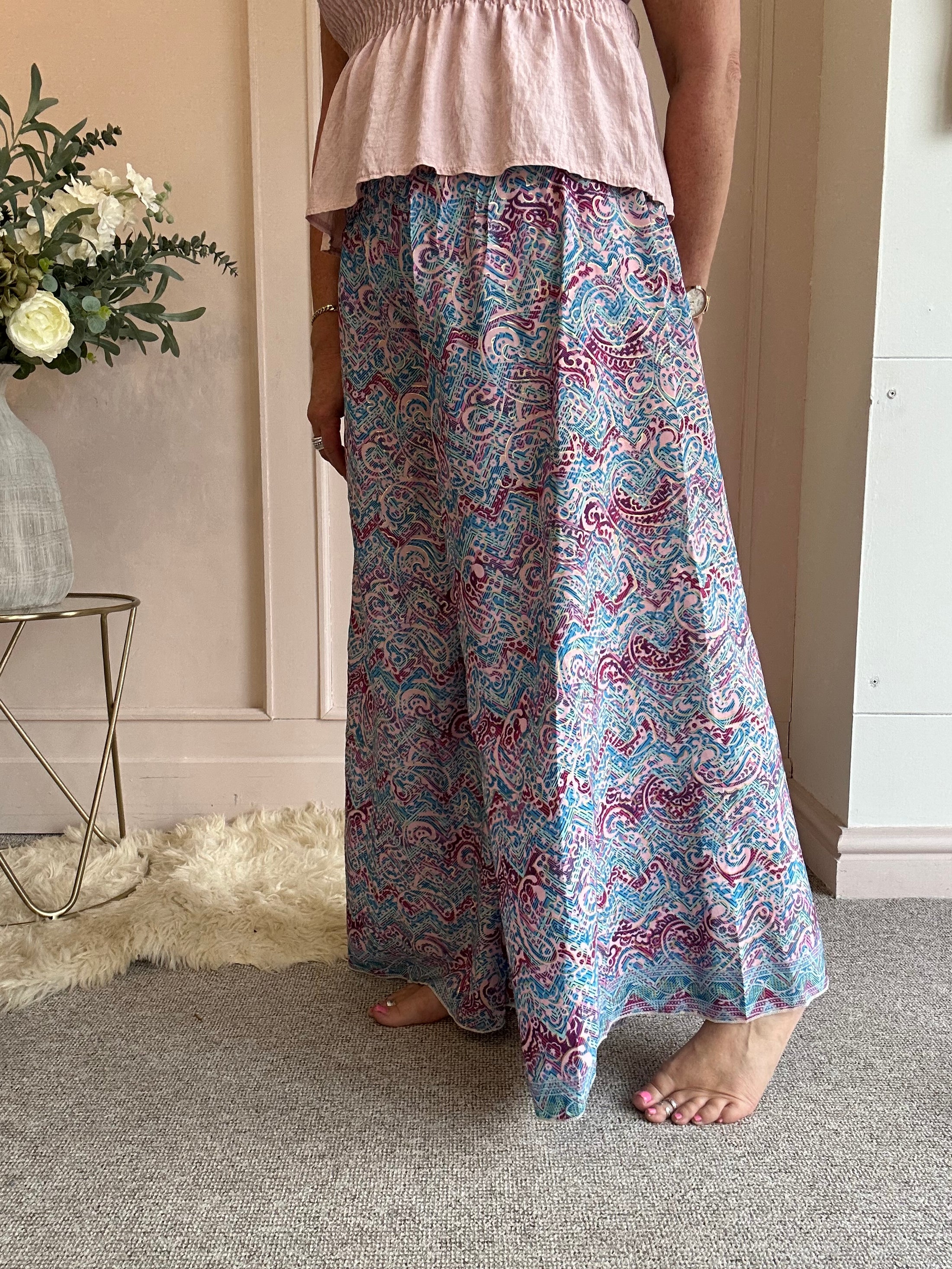 Paisley & Fleck Of Gold Wide Pant - Turquoise