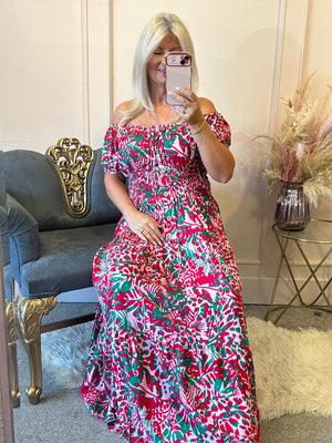 Floral Mix Maxi Dress - Pink/Green - Wardrobe By Simone