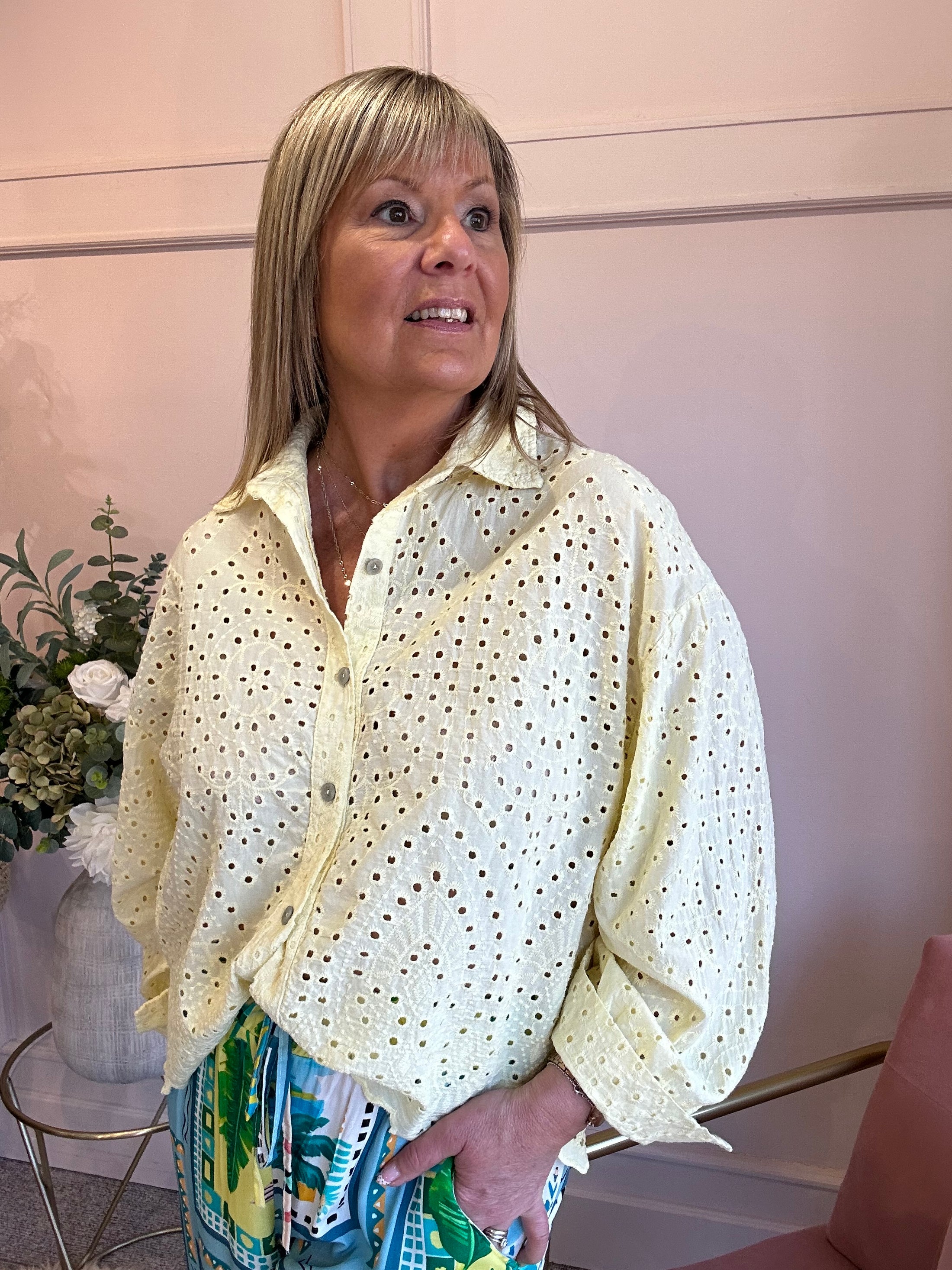 Broderie Anglaise Shirt  - Yellow - Wardrobe By Simone