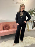 Load image into Gallery viewer, Leopard Tie & Buttoned Cardigan -  Black
