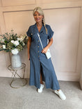 Load image into Gallery viewer, Gold Button Shirt  Dress - Denim Blue - Wardrobe By Simone
