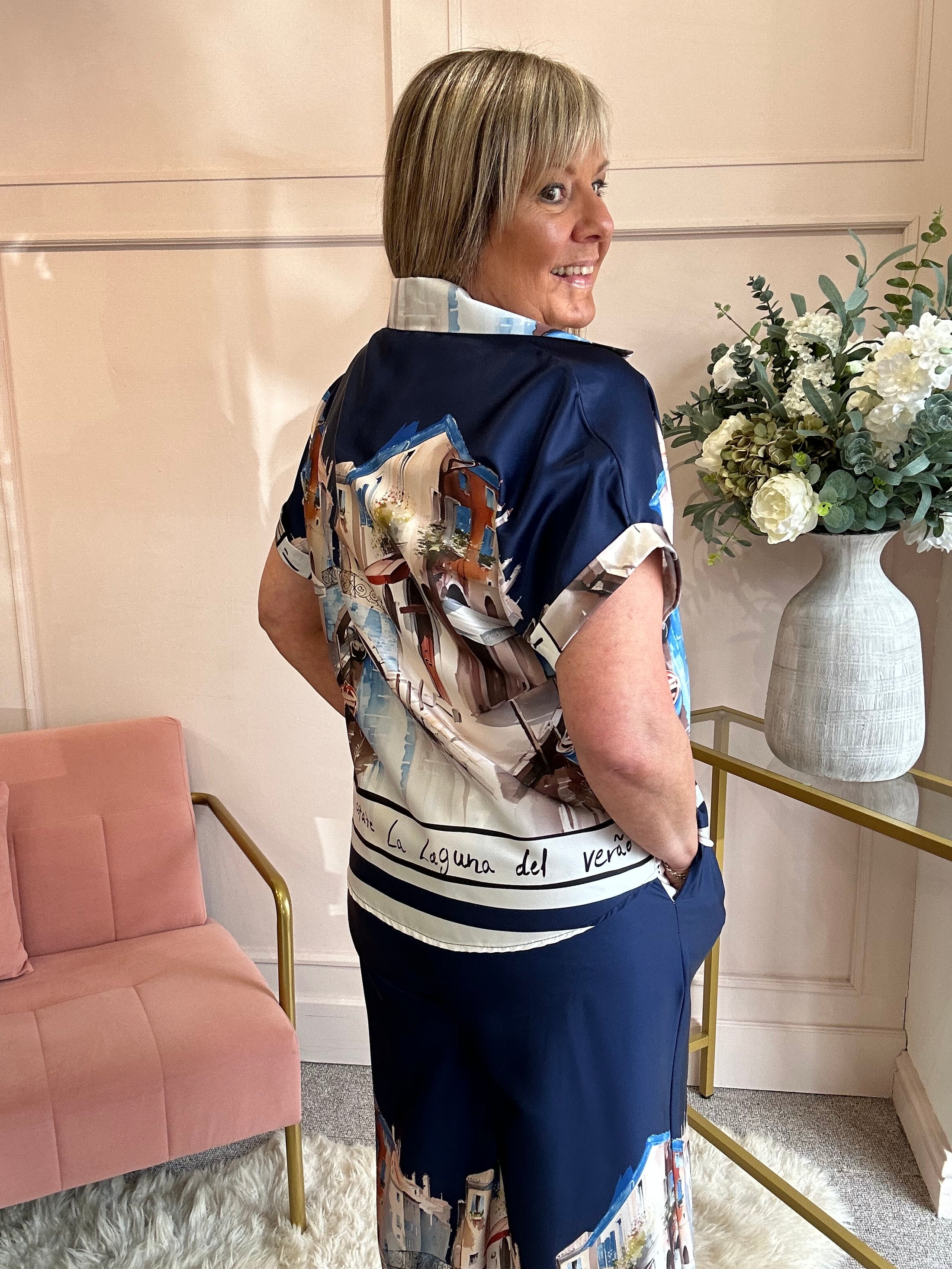 Vienna Scene Shirt & Pant Set - Navy/Mix - Wardrobe By Simone