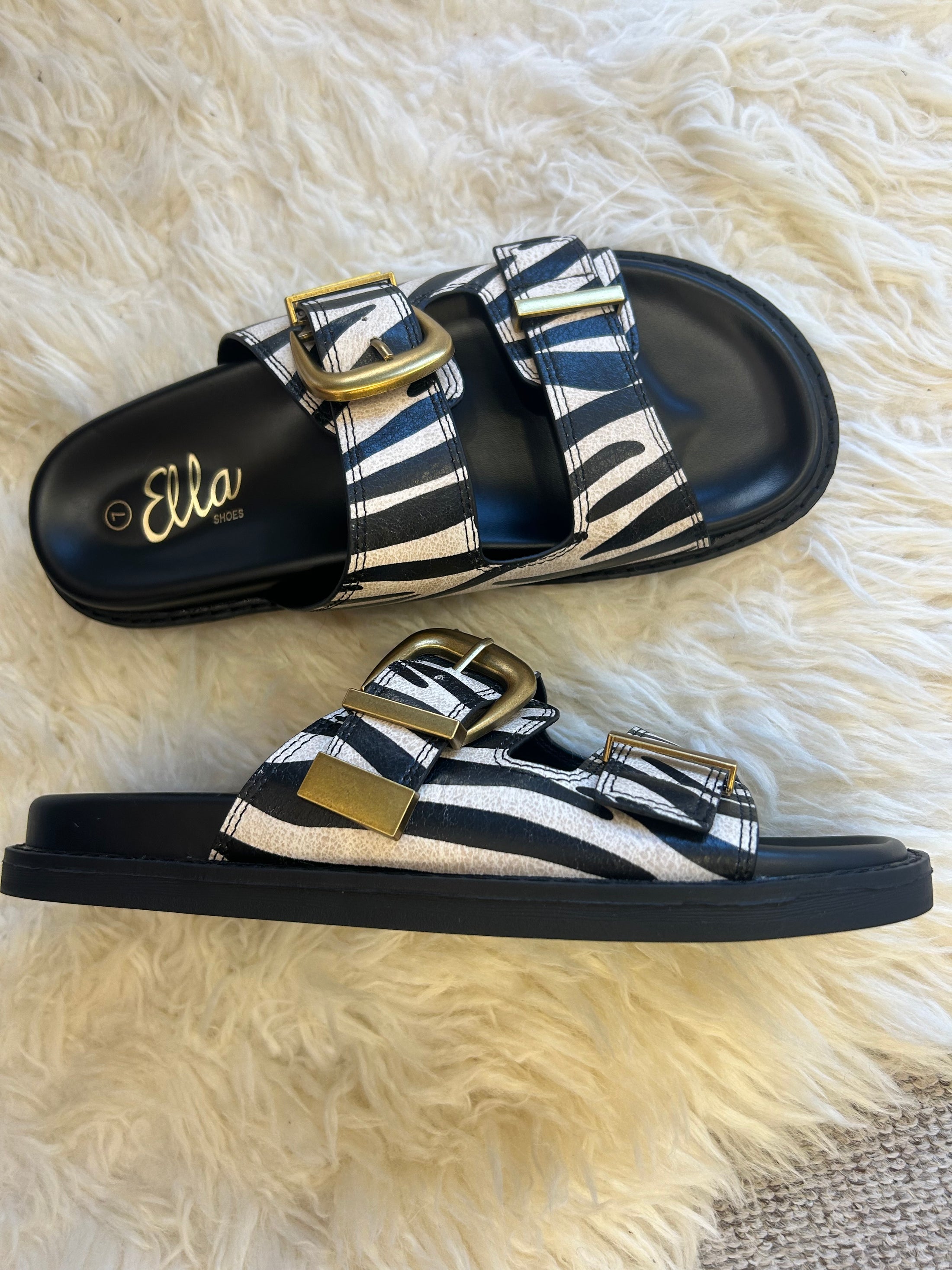 Sienna Buckle Slider Sandal - Zebra