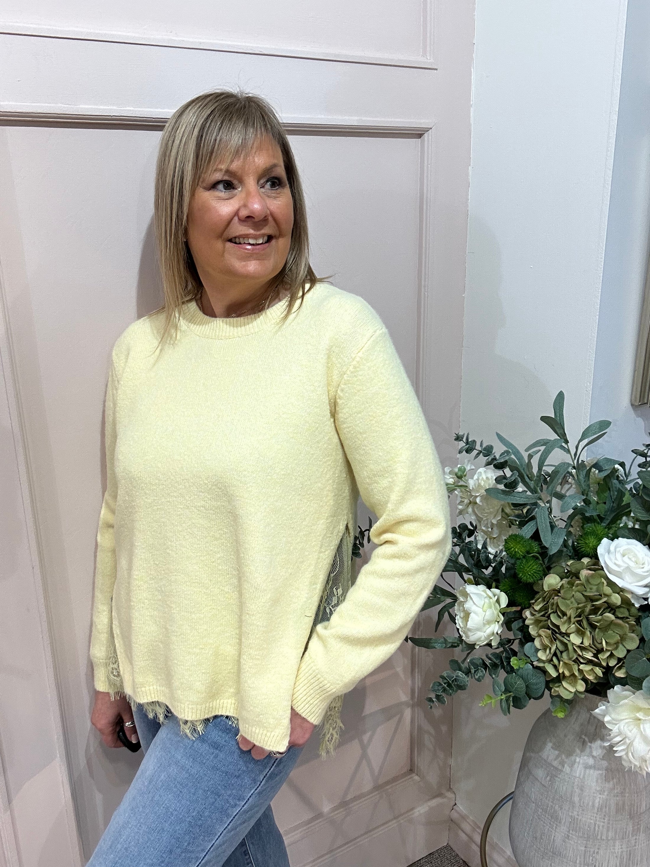 Lace Edge Jumper - Lemon