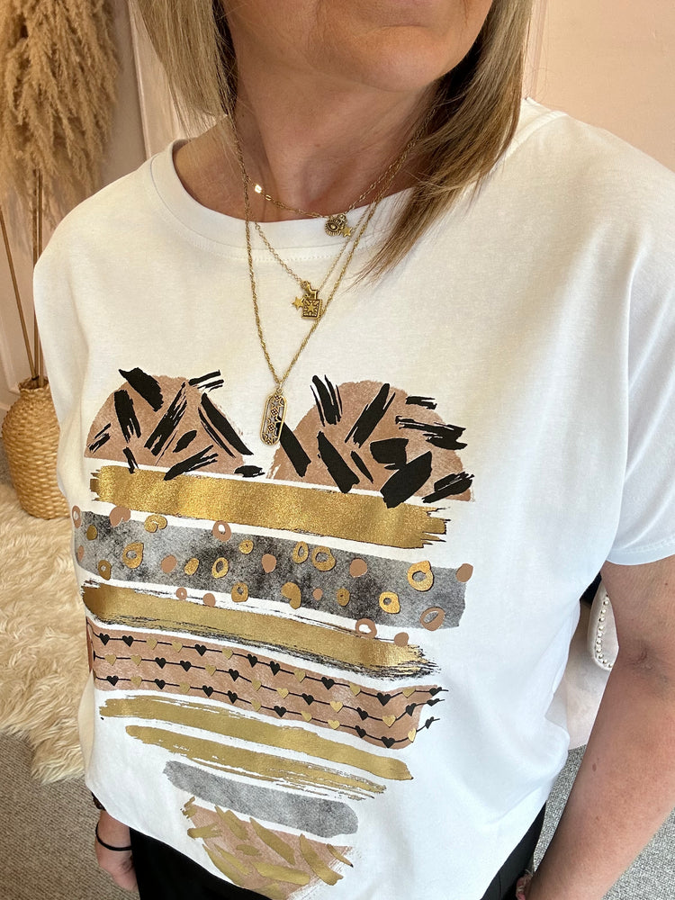 Bronze Heart & Flecks Of Gold T Shirt - White - Wardrobe By Simone