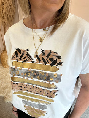 Bronze Heart & Flecks Of Gold T Shirt - White - Wardrobe By Simone