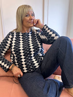 Diamond Checked Cardi Jacket - Navy/Pink