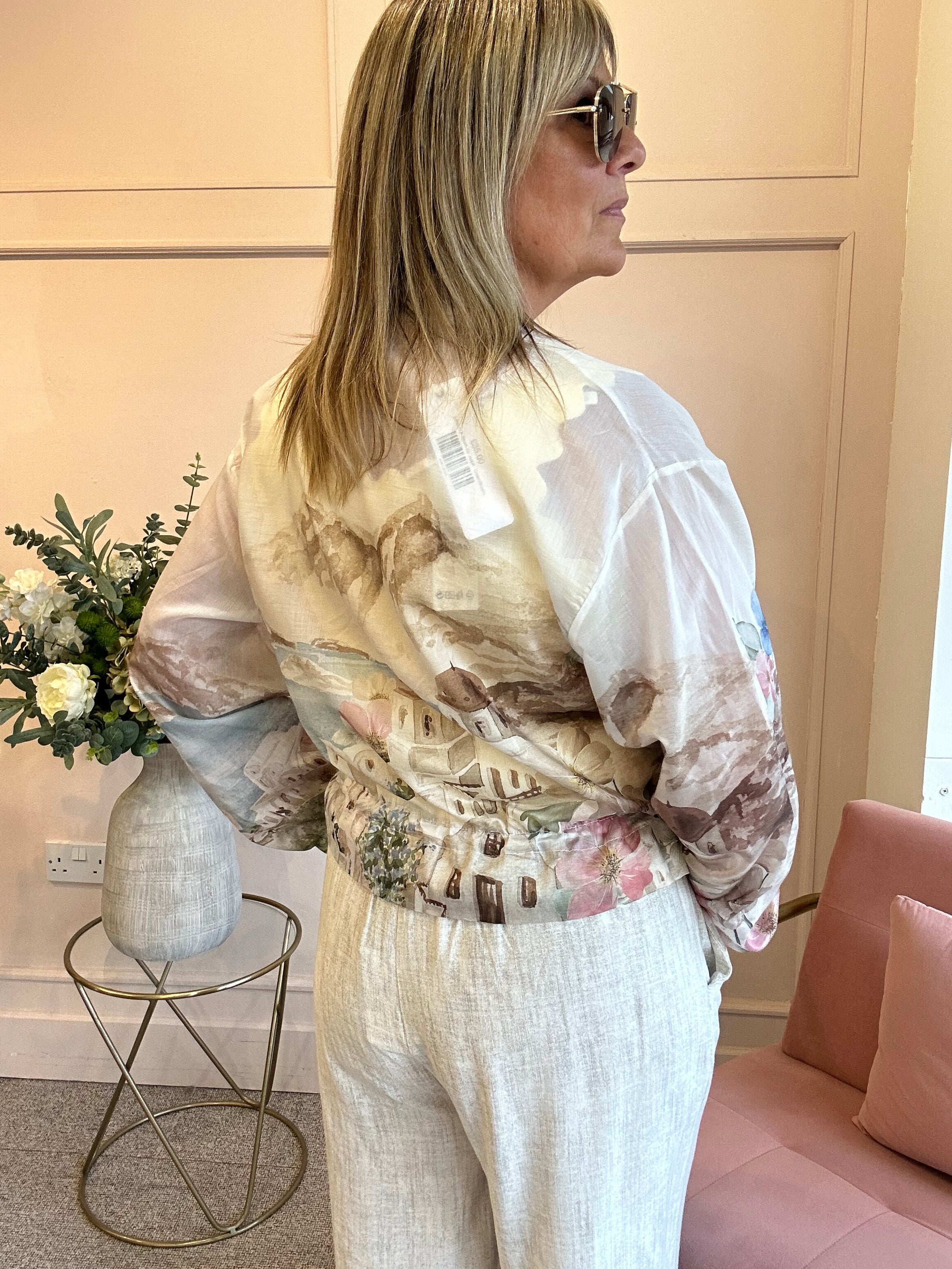 Santorini In Bloom Zip Jacket - Cream/Browns