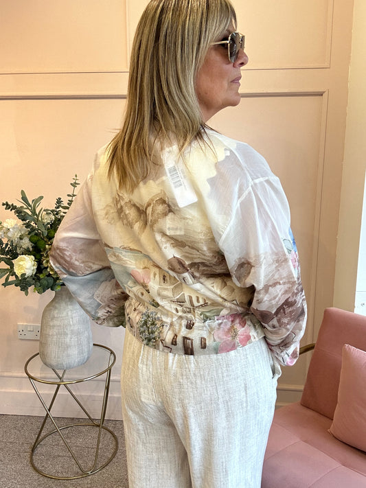 Santorini In Bloom Zip Jacket - Cream/Browns - Wardrobe By Simone