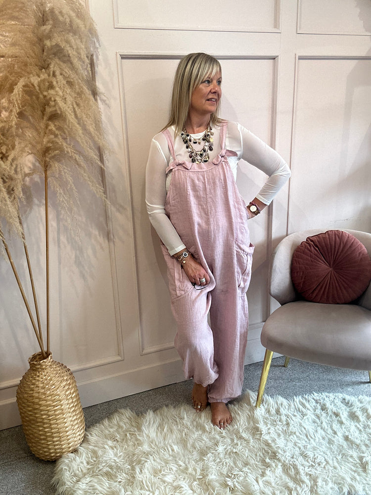 Linen dungarees - Pink - Wardrobe By Simone