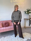 Load image into Gallery viewer, Sequin Bow Detail Stripe jumper -  Brown/Cream

