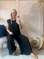 Frill Edged Top & Wide Pant Set - Black