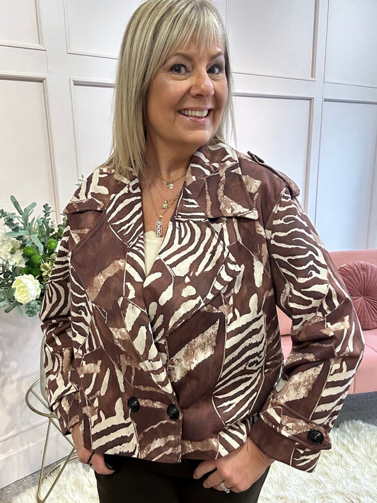 Leafy Boxed Jacket - Brown/Cream