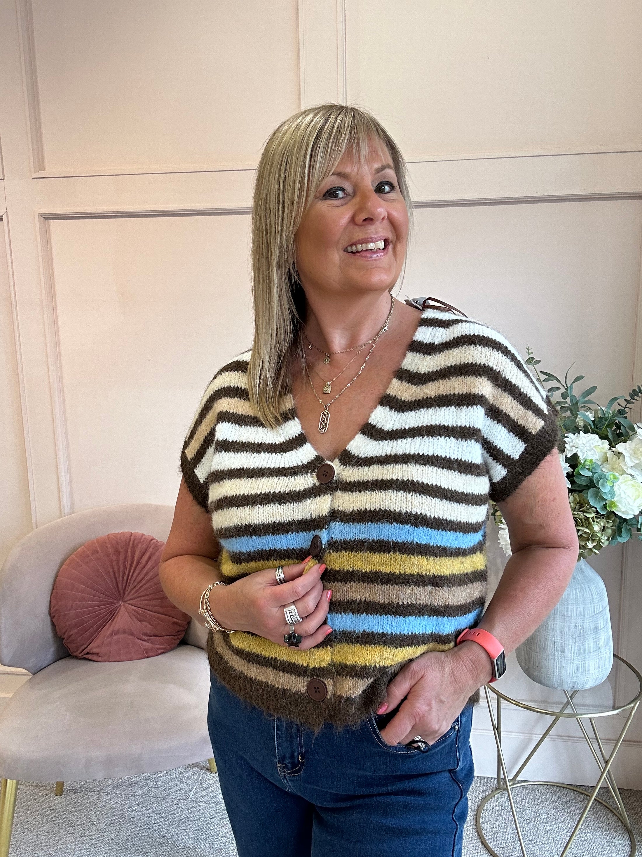 Cosy Striped Waistcoat - Brown/Cream