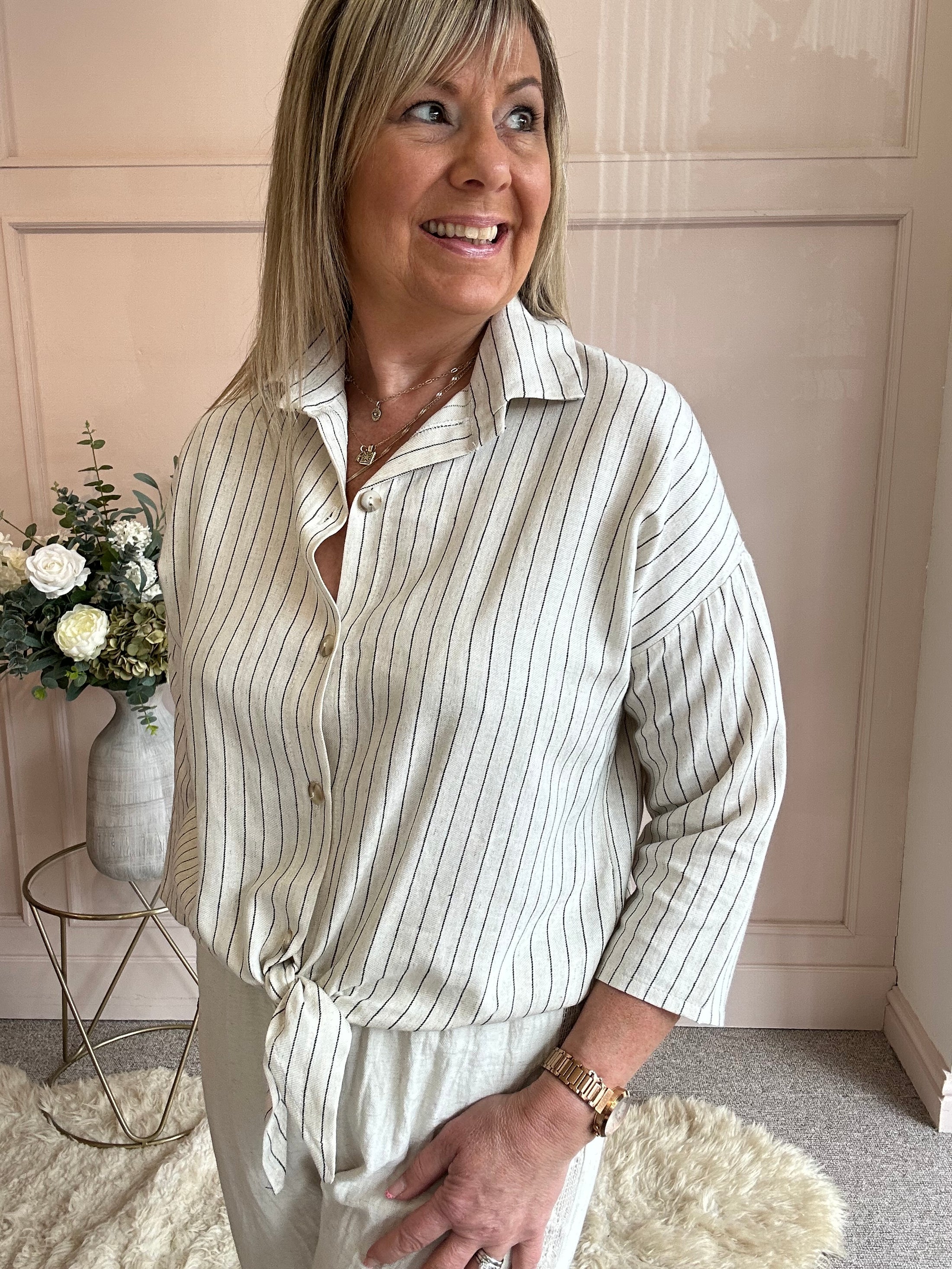 Black Striped Shirt - Beige/Black - Wardrobe By Simone
